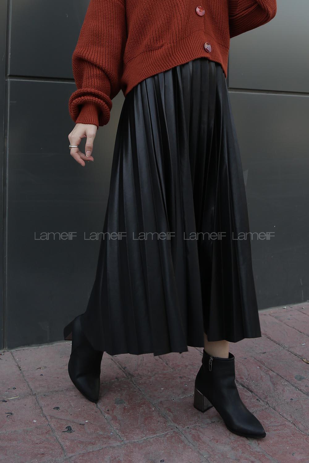 Modalamelif Siyah Deri Etek