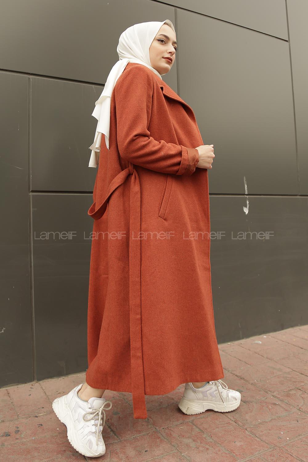 Modalamelif Belden Bağlamalı Kaşe Kaban Kiremit