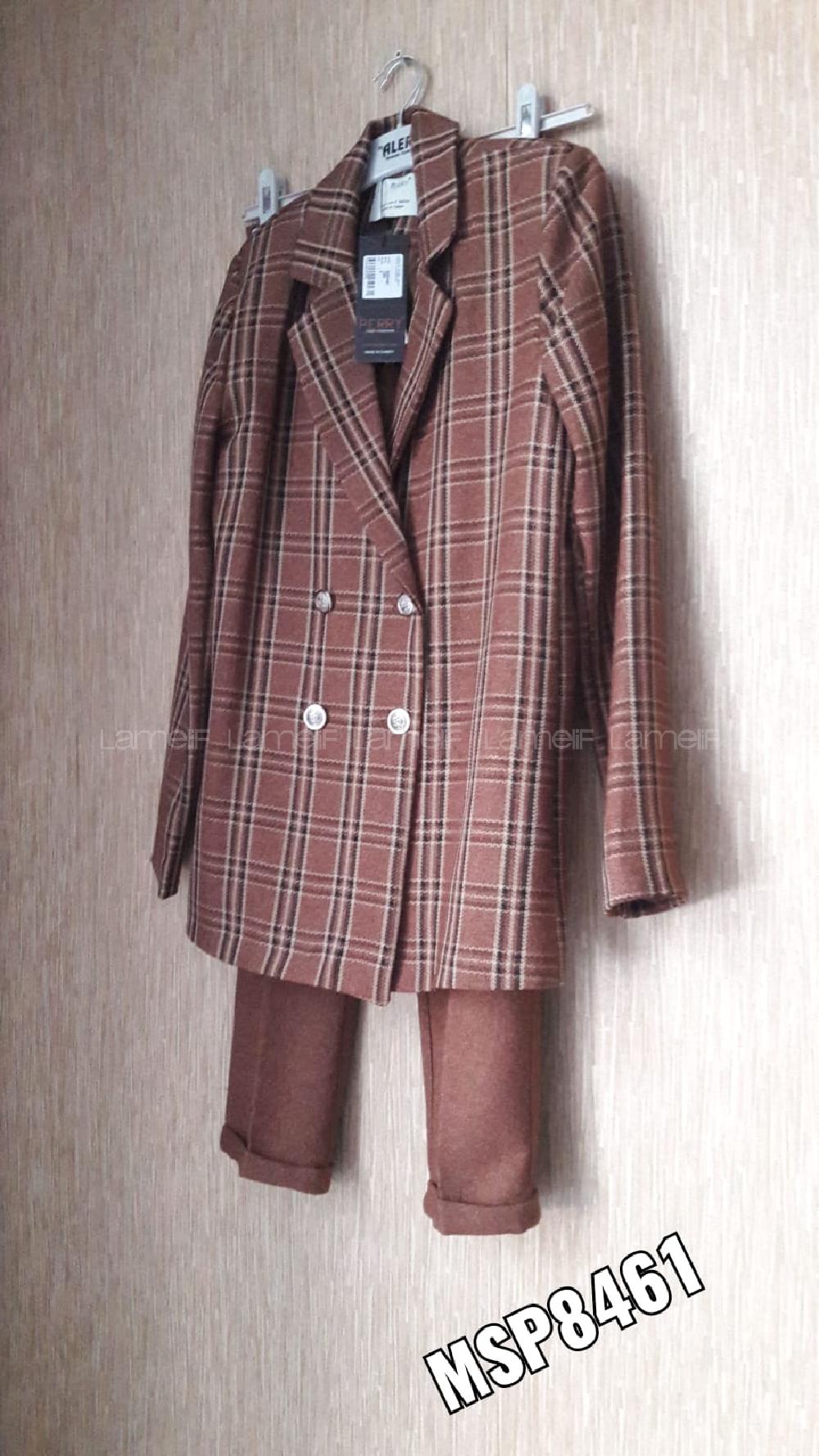 Modalamelif Ekose Ceket Takım Kahverengi