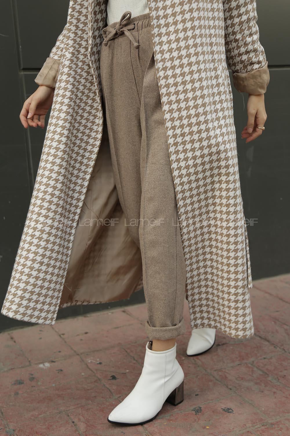 Modalamelif  Beli Lastikli Kaşe  Pantolon  Vizonrengi