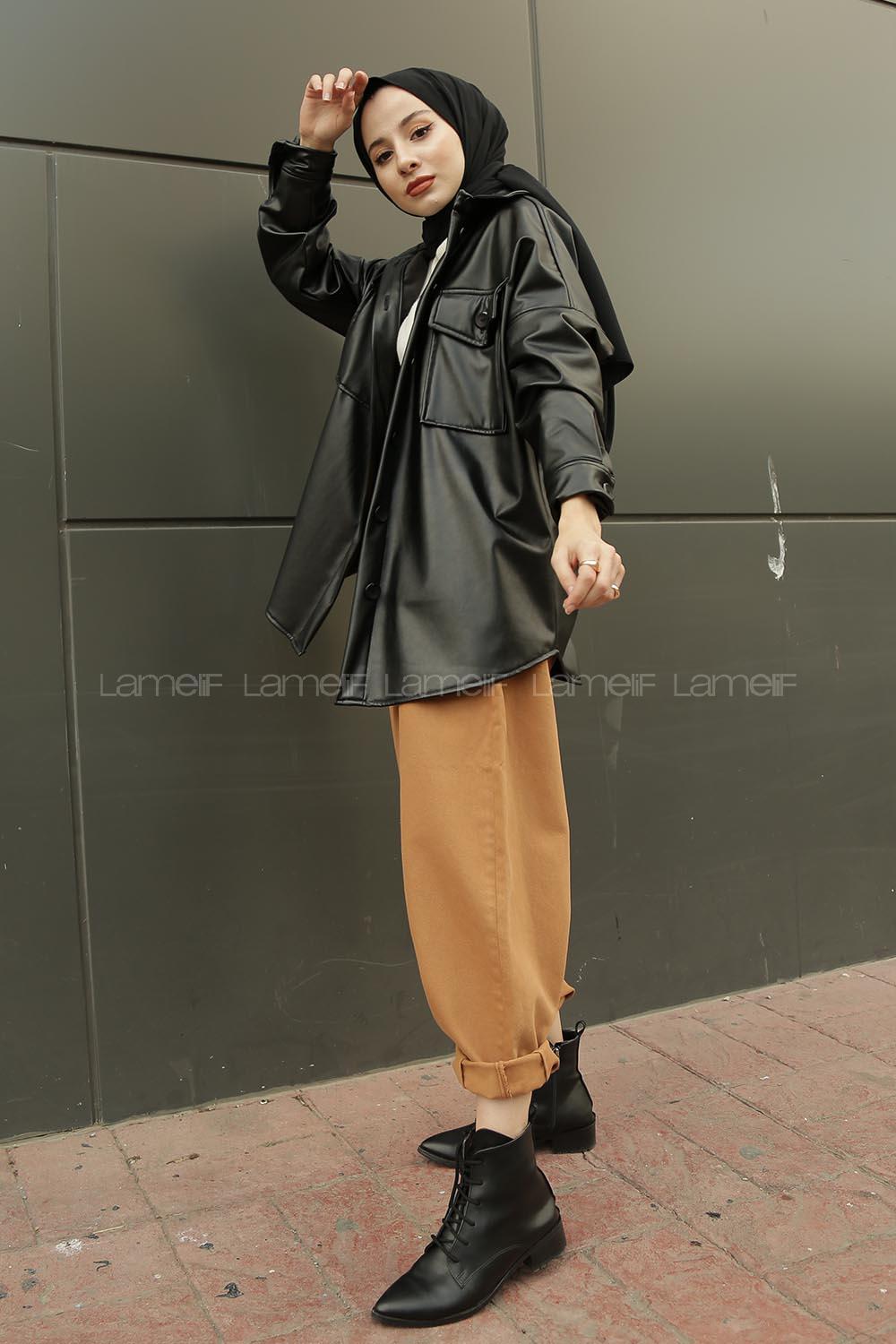 Modalamelif Çift Cepli Deri Gömlek