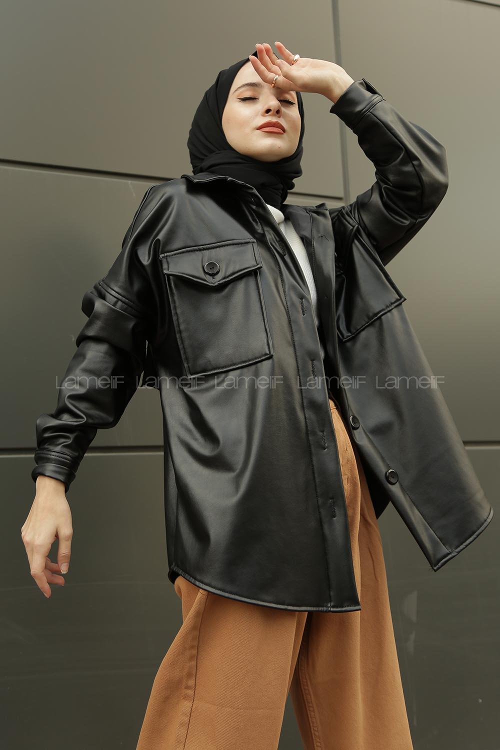 Modalamelif Çift Cepli Deri Gömlek