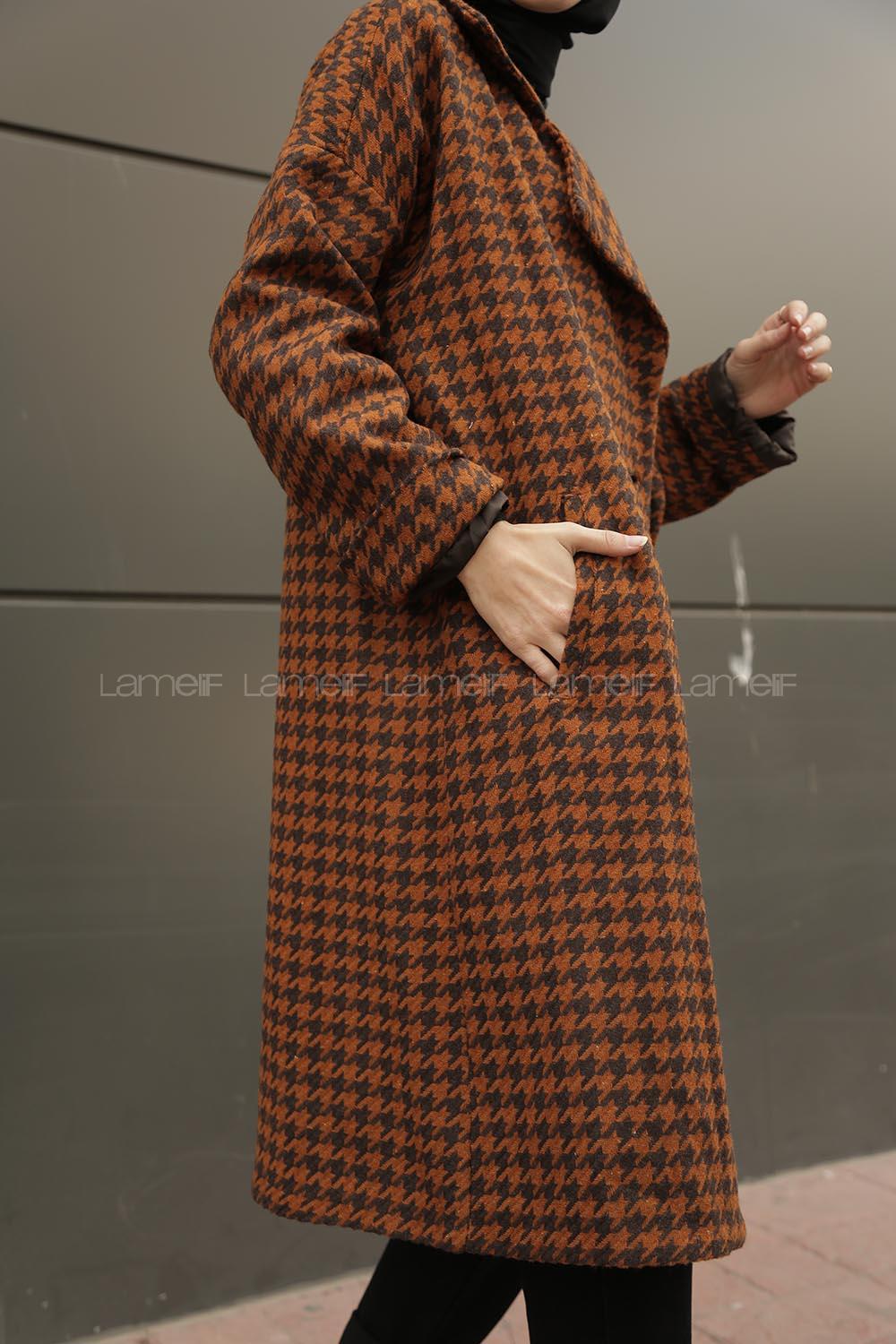 Modalamelif Düşük Kol Kazayağı Desen Kaban Tarçın