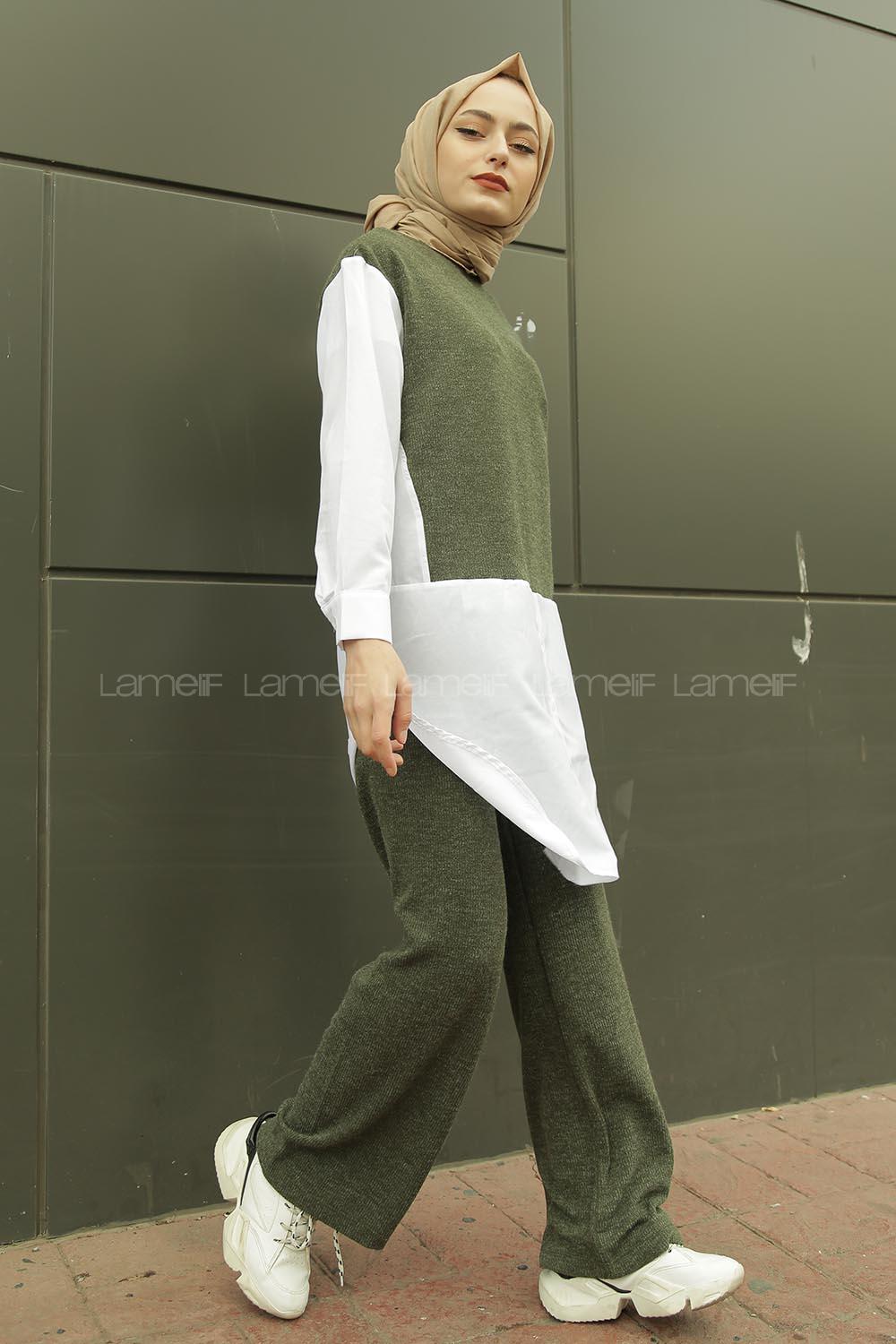 Modalamelif Gömlek Kollu Triko Tunik Haki