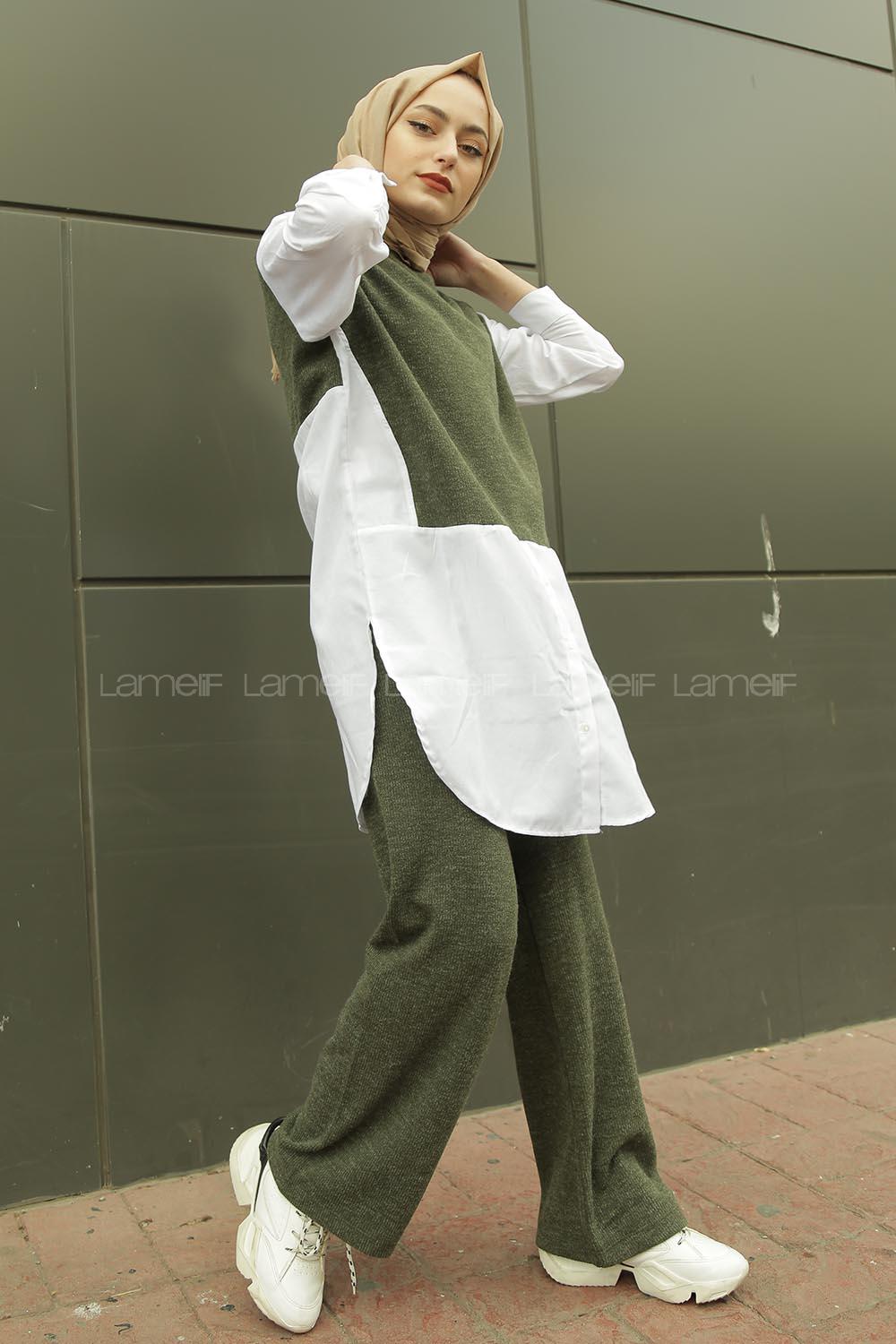 Modalamelif Gömlek Kollu Triko Tunik Haki