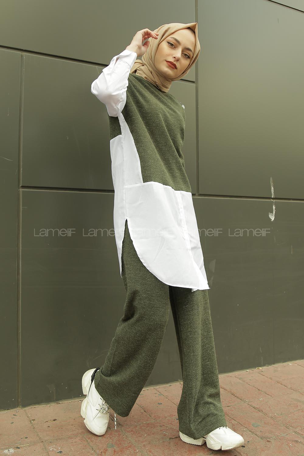 Modalamelif Gömlek Kollu Triko Tunik Haki