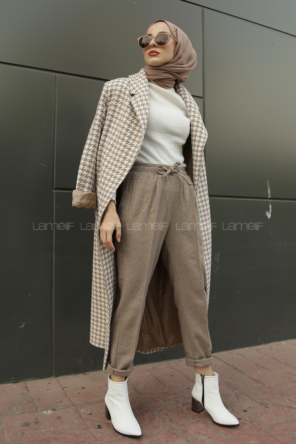 Modalamelif Kazayğı Desenli Kaban Bej