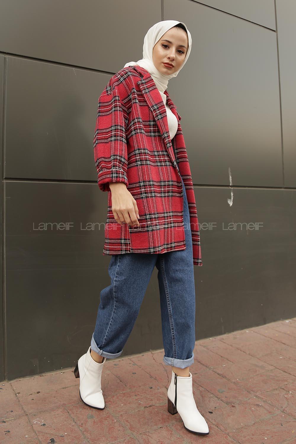 Modalamelif Kemerli  Ekose Kaban Kırmızı