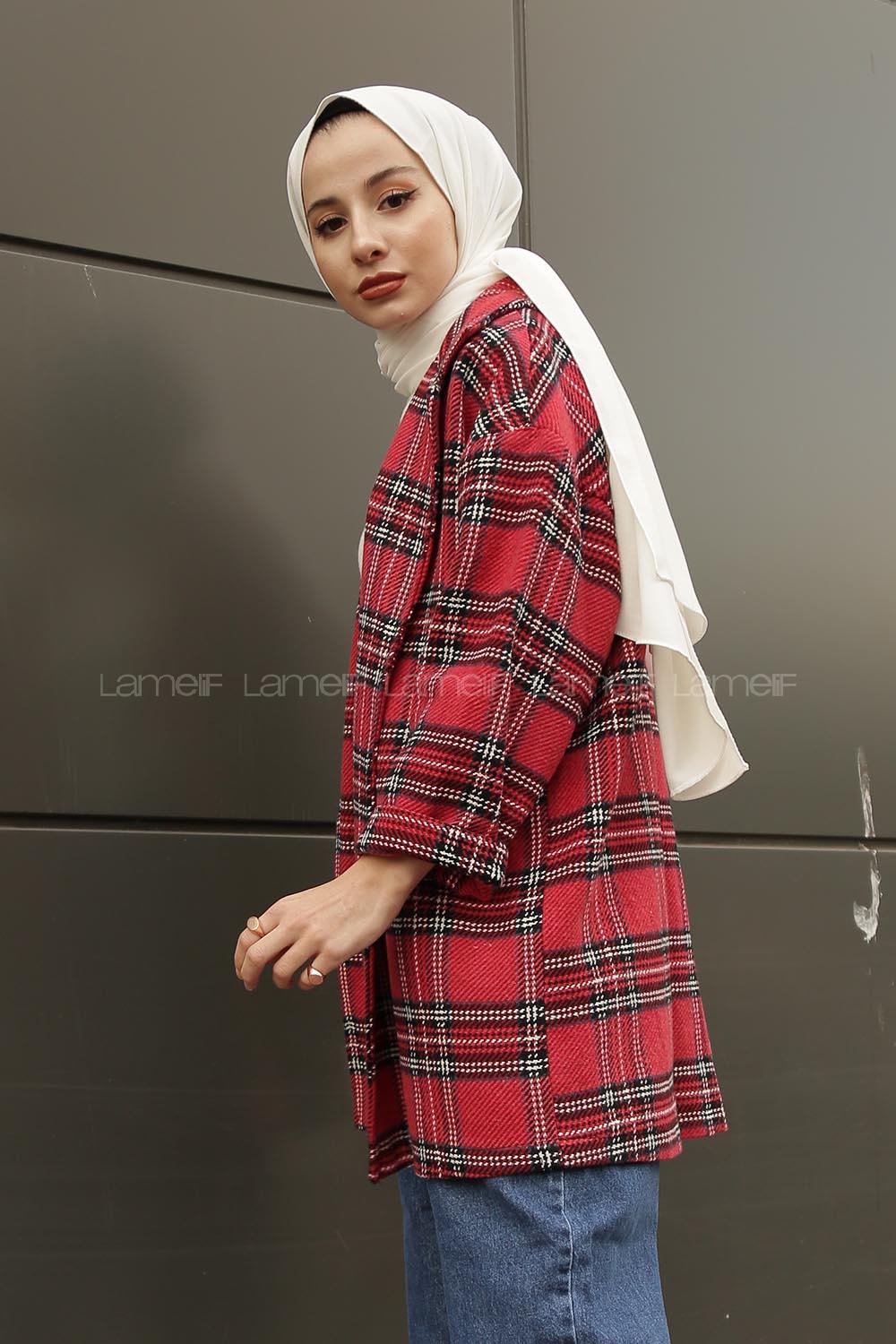 Modalamelif Kemerli  Ekose Kaban Kırmızı