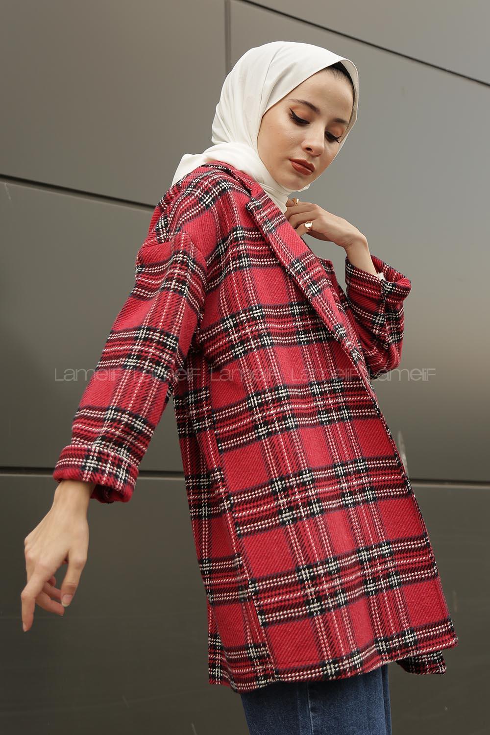 Modalamelif Kemerli  Ekose Kaban Kırmızı