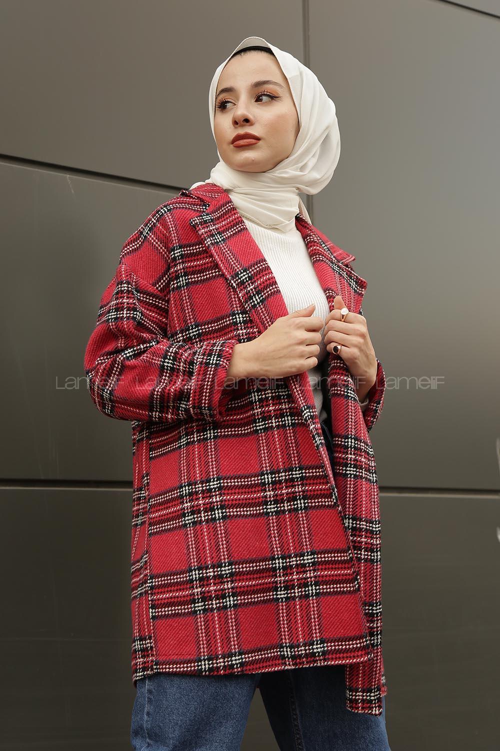 Modalamelif Kemerli  Ekose Kaban Kırmızı