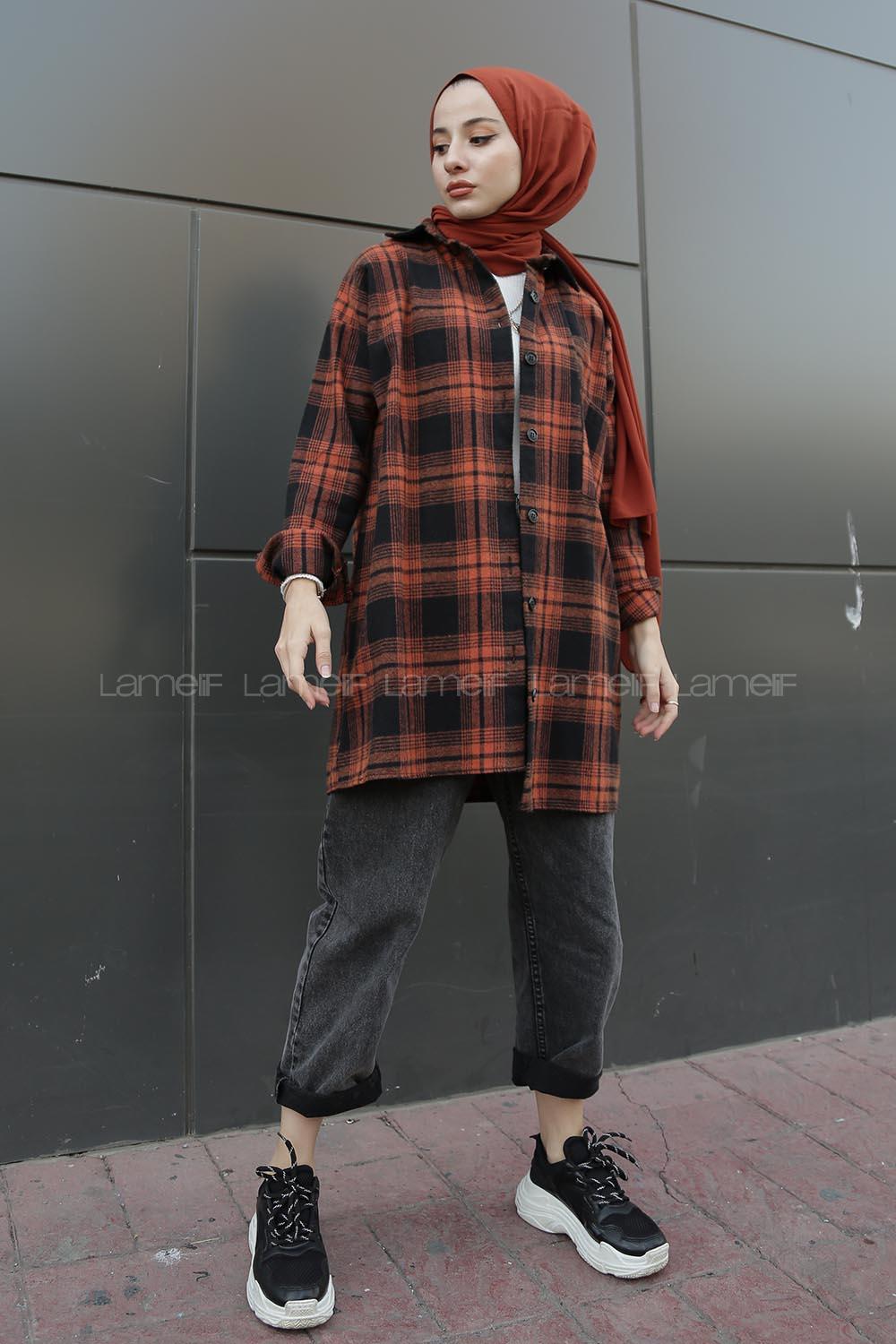 Modalamelif  Önü Düğmeli Oduncu Gömleği Açık Kiremit