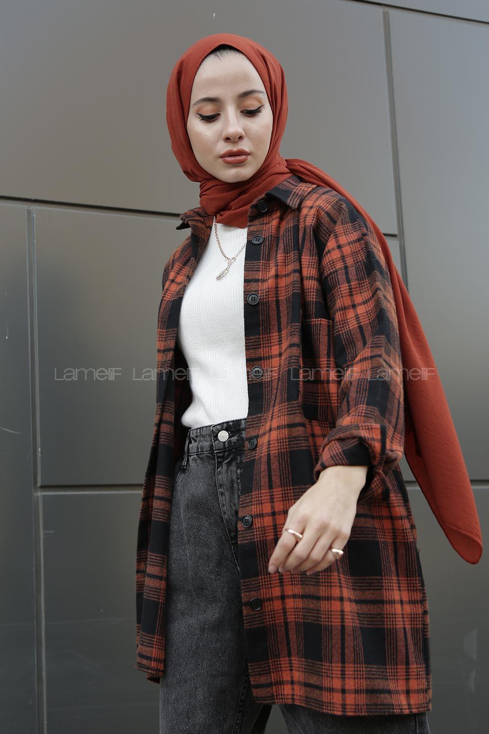 Modalamelif  Önü Düğmeli Oduncu Gömleği Açık Kiremit