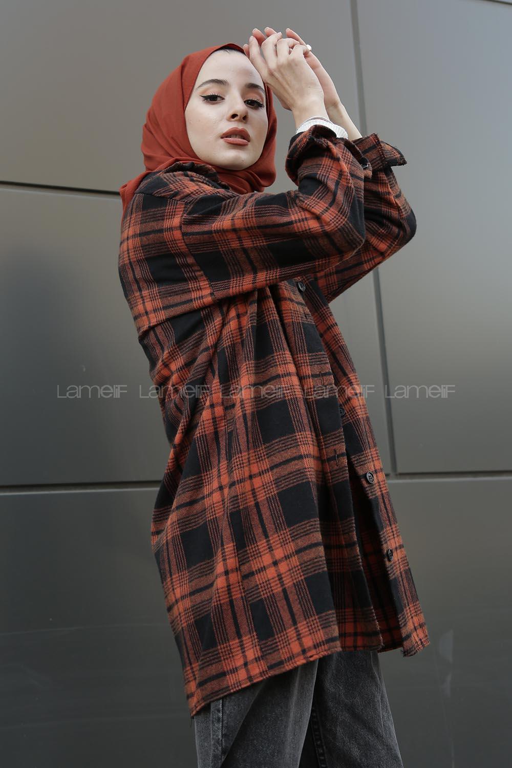 Modalamelif  Önü Düğmeli Oduncu Gömleği Açık Kiremit