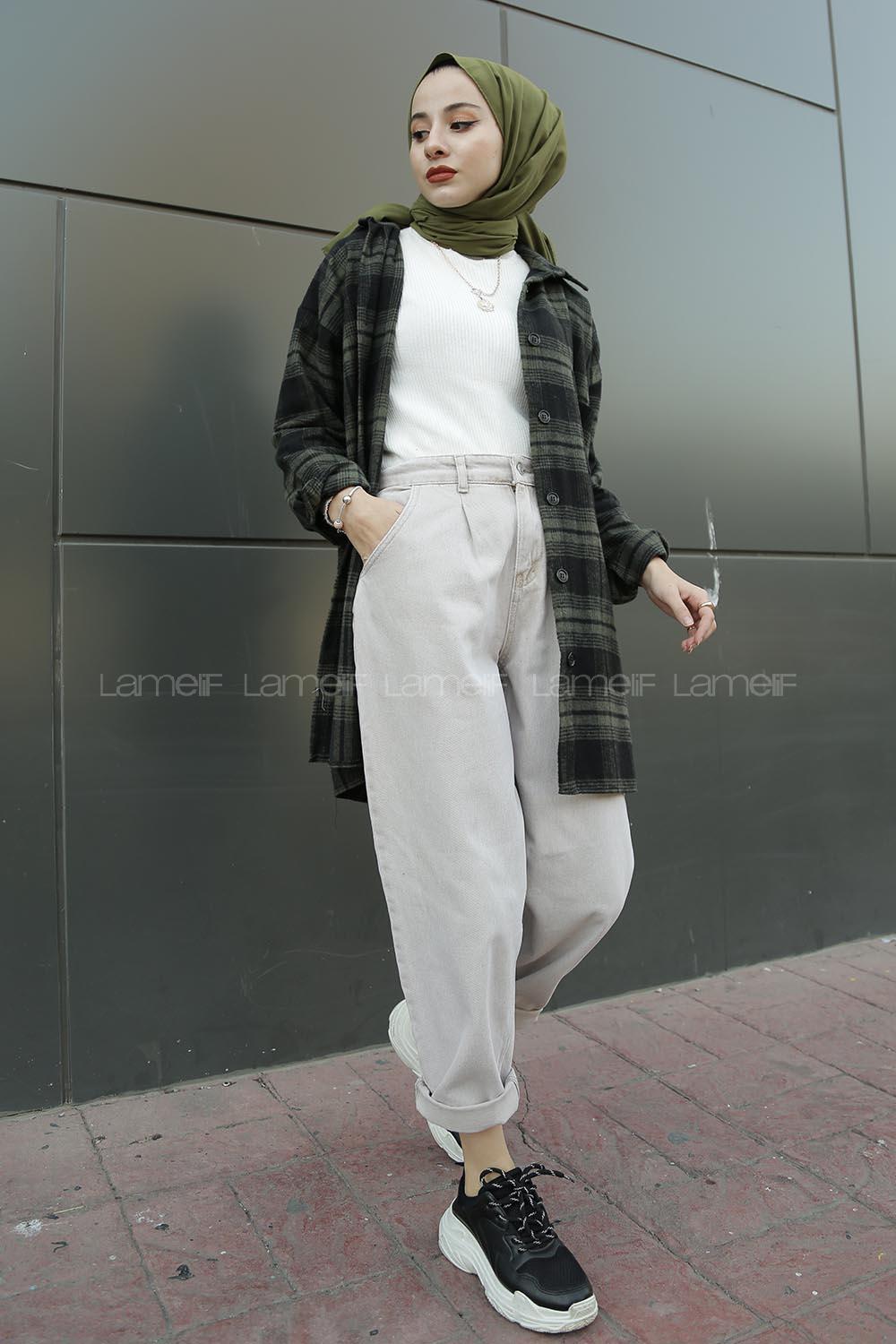 Modalamelif  Önü Düğmeli Oduncu Gömleği Siyah Haki