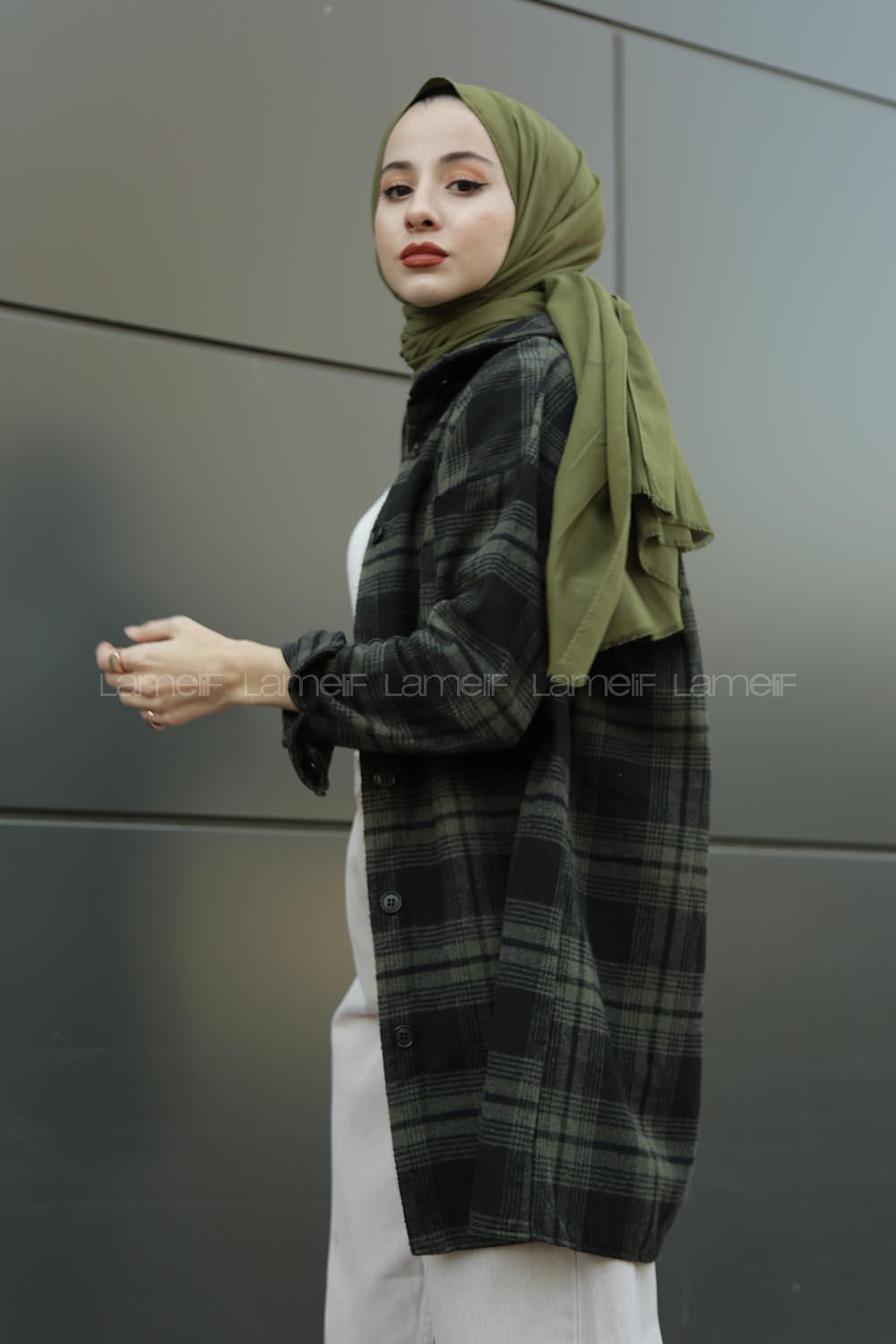 Modalamelif  Önü Düğmeli Oduncu Gömleği Siyah Haki