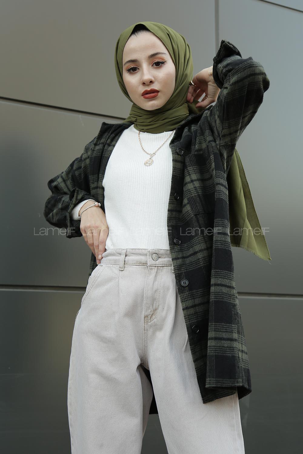 Modalamelif  Önü Düğmeli Oduncu Gömleği Siyah Haki