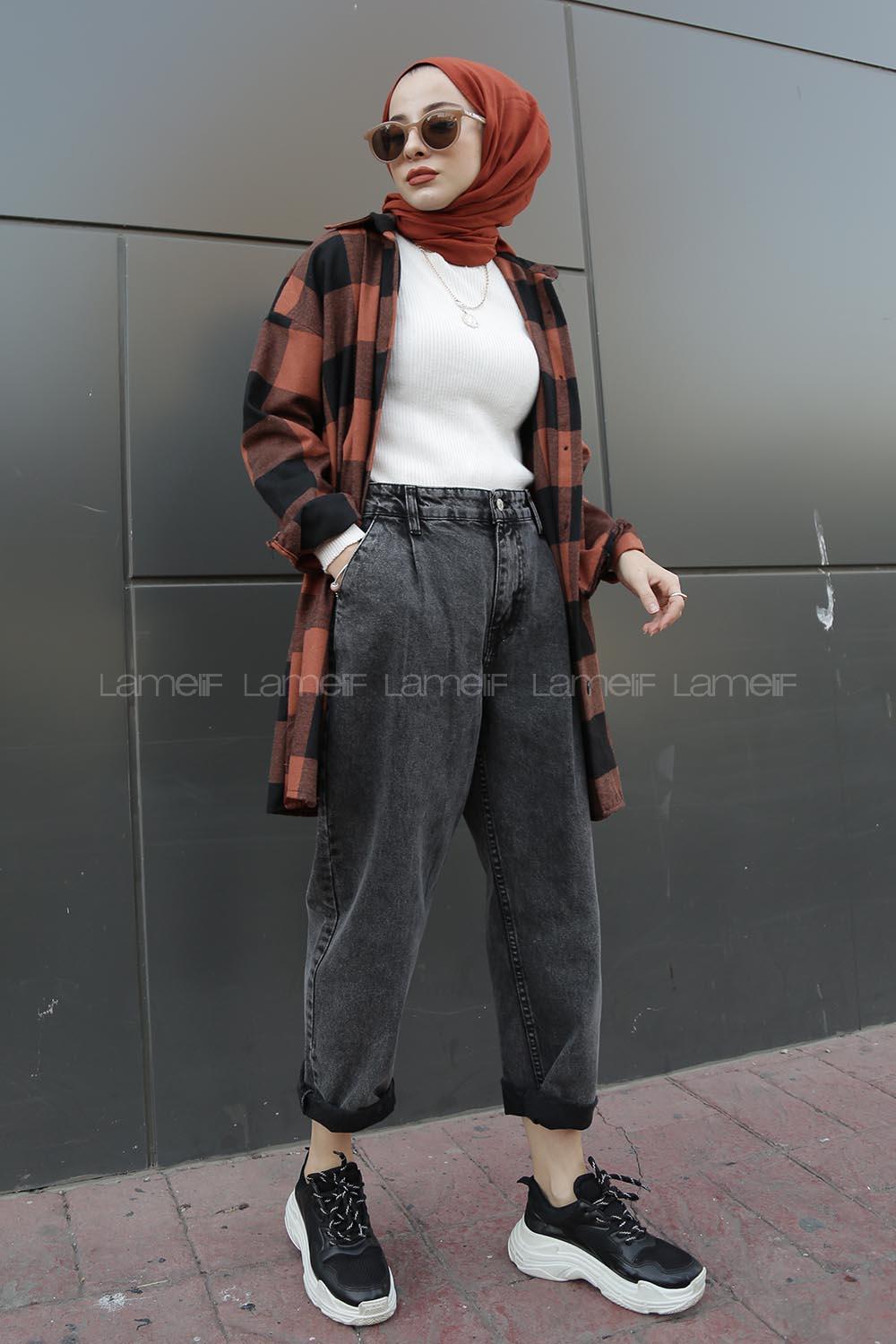 Modalamelif  Önü Düğmeli Oduncu Gömleği Siyah Tarçın