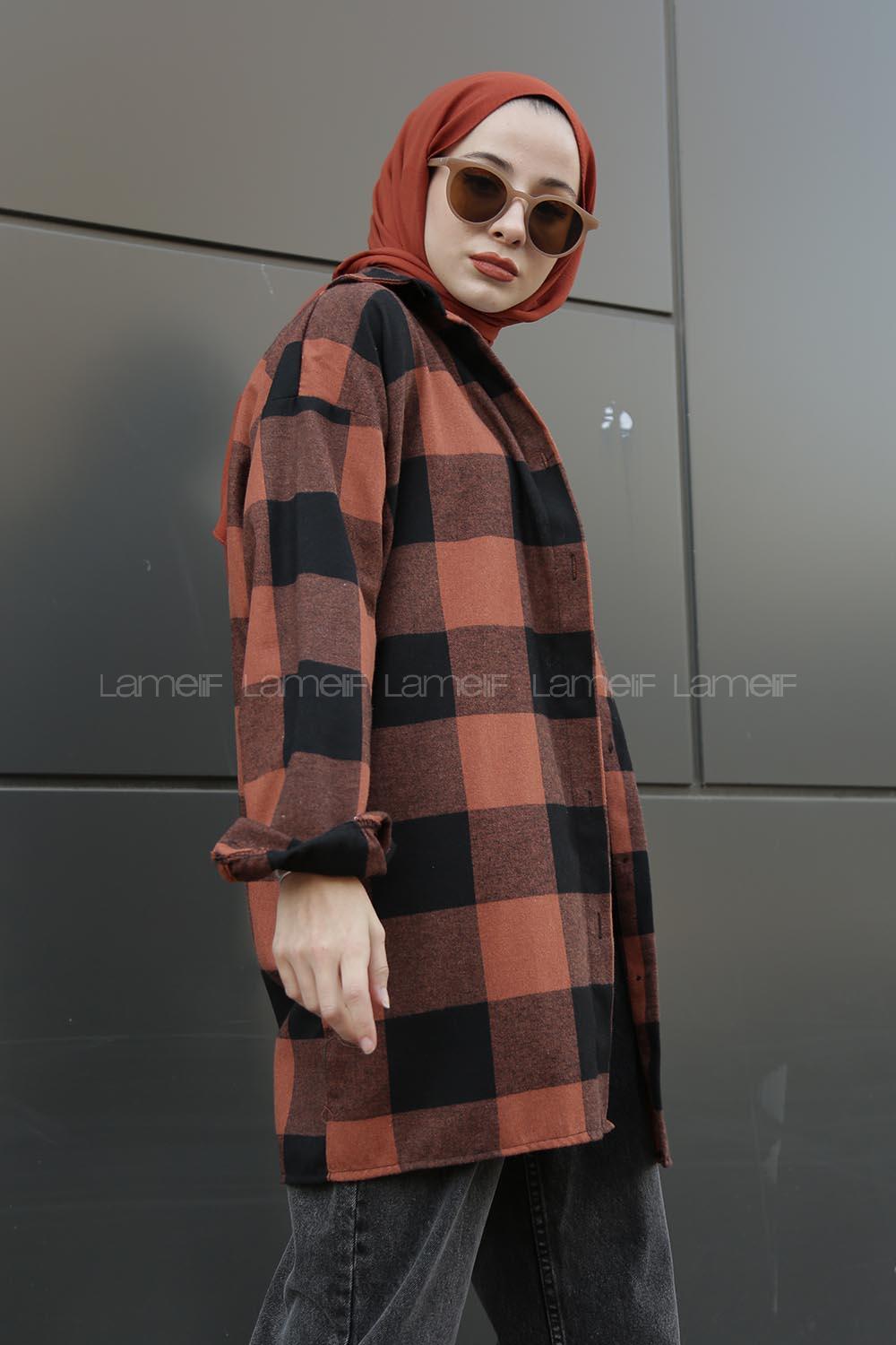 Modalamelif  Önü Düğmeli Oduncu Gömleği Siyah Tarçın