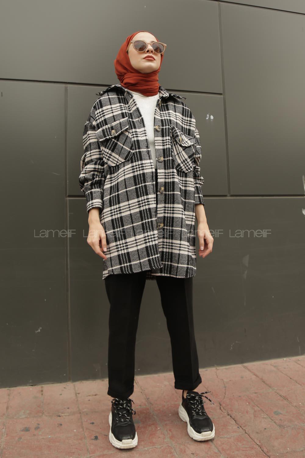 Modalamelif Çift Cepli Ekose Gömlek Siyah Beyaz