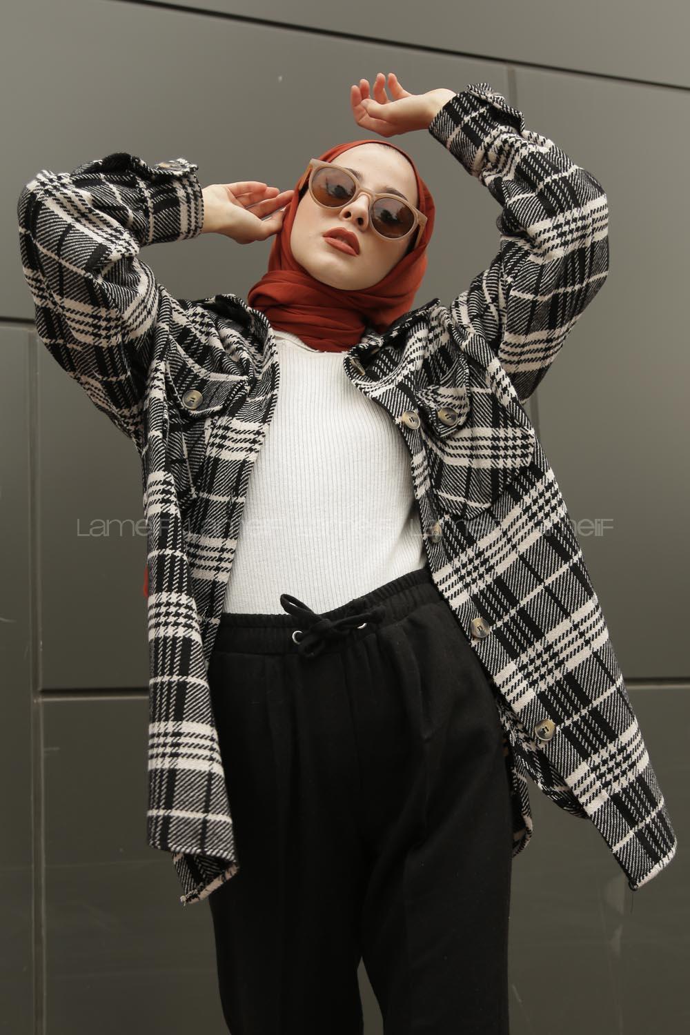 Modalamelif Çift Cepli Ekose Gömlek Siyah Beyaz