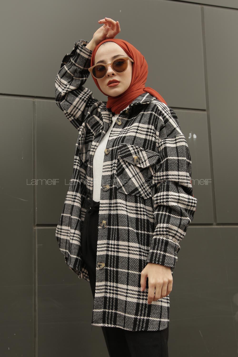 Modalamelif Çift Cepli Ekose Gömlek Siyah Beyaz