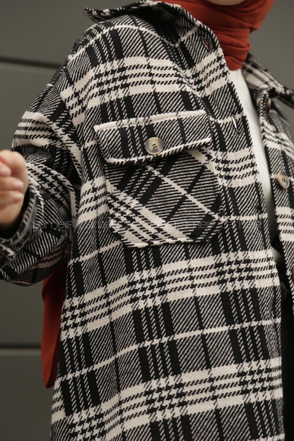 Modalamelif Çift Cepli Ekose Gömlek Siyah Beyaz