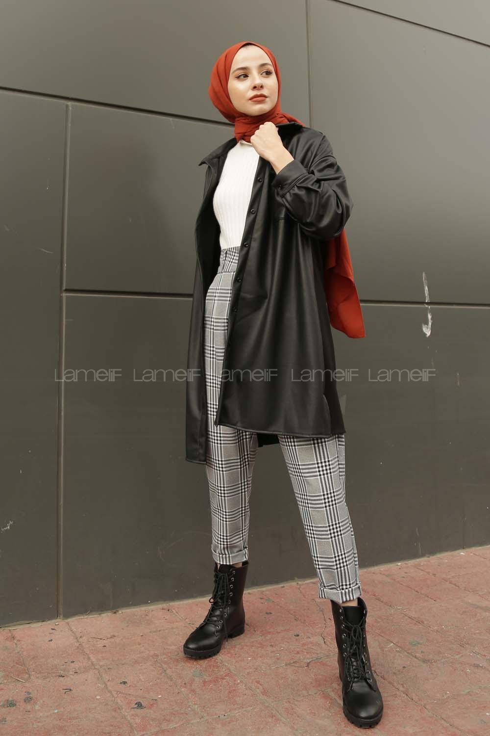 Modalamelif Düğmeli Deri Gömlek Siyah