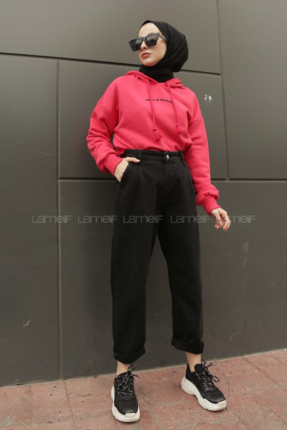 Modalamelif Kapşonlu Made Of Dreams Yazı Baskılı  Sweat Pembe