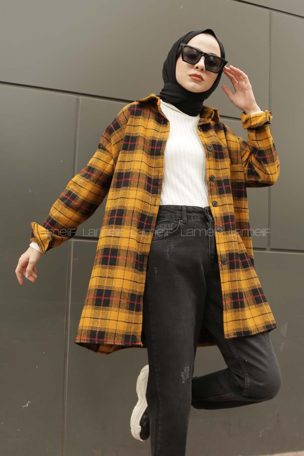 Modalamelif  Önü Düğmeli Oduncu Gömleği Hardal Sarısı