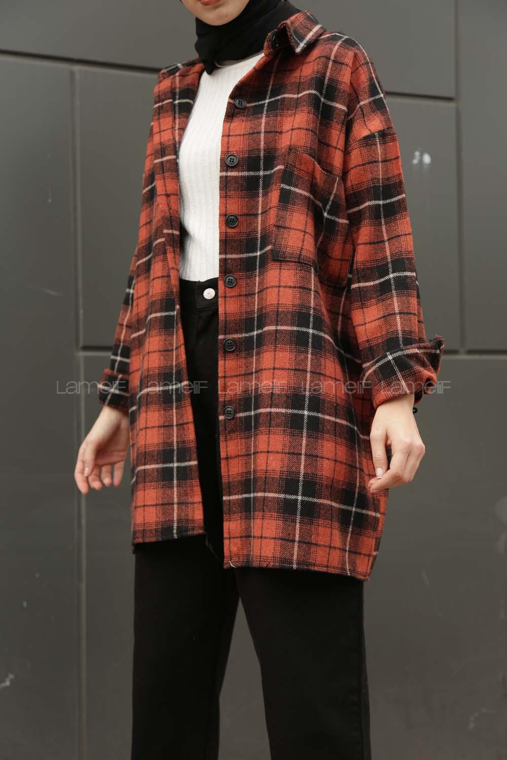 Modalamelif  Önü Düğmeli Oduncu Gömleği Kiremit