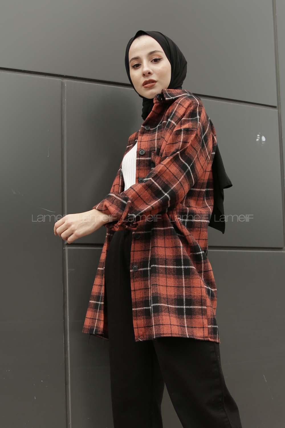 Modalamelif  Önü Düğmeli Oduncu Gömleği Kiremit