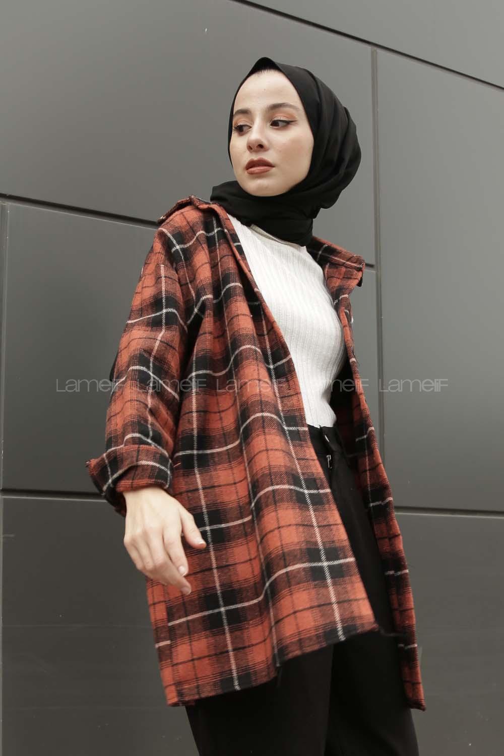 Modalamelif  Önü Düğmeli Oduncu Gömleği Kiremit