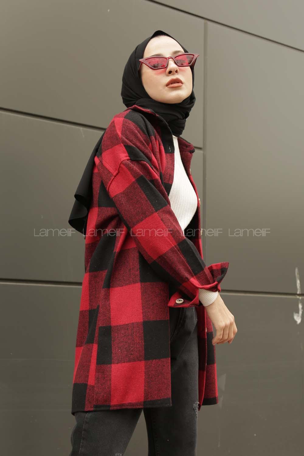 Modalamelif Tek Cepli Uzun  Ekose Gömlek Kırmızı