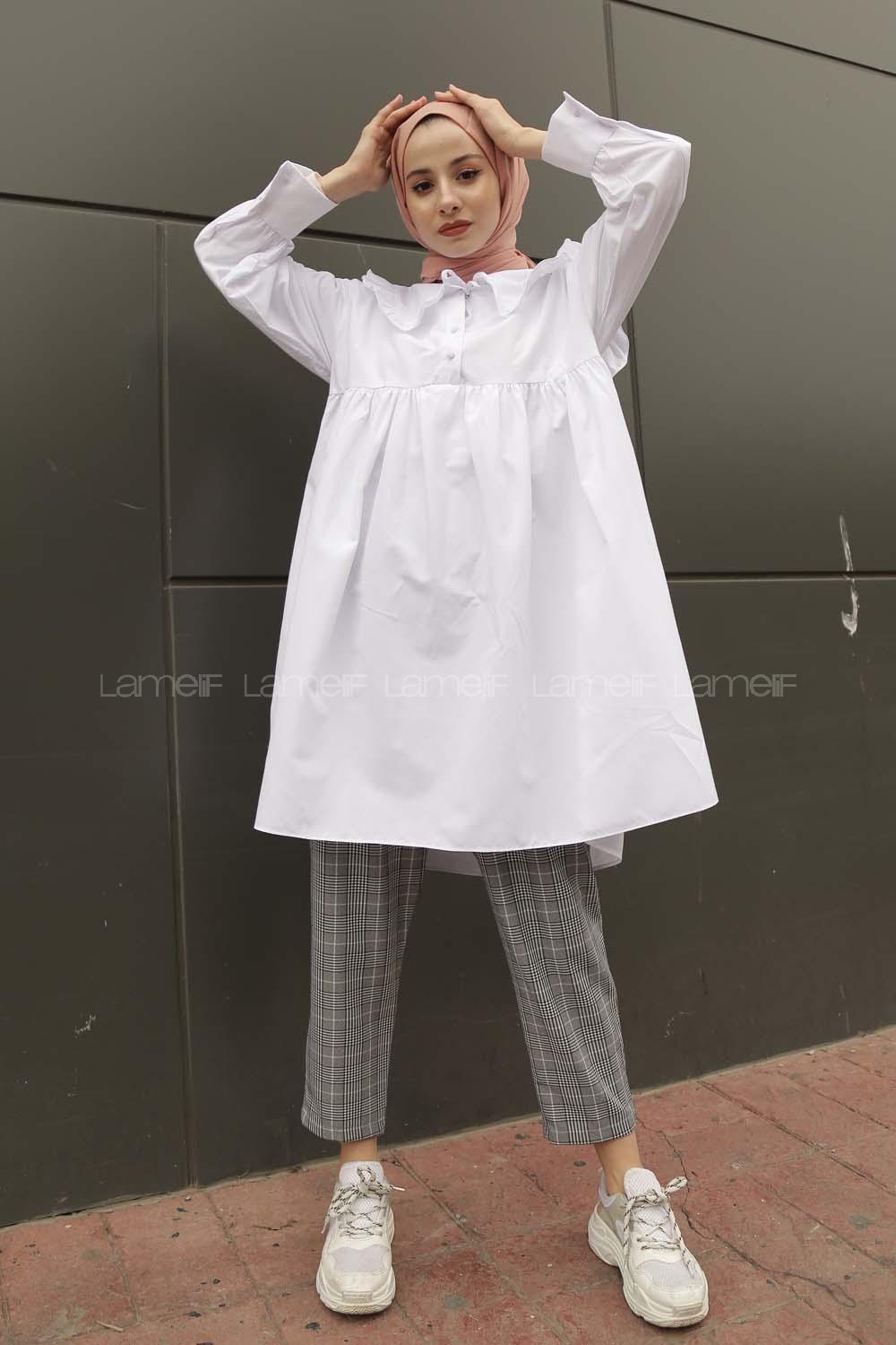 Modalamelif Yaka Detaylı Gömlek Beyaz