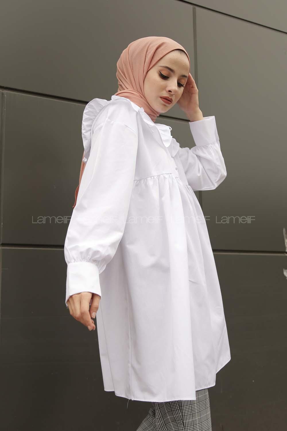 Modalamelif Yaka Detaylı Gömlek Beyaz