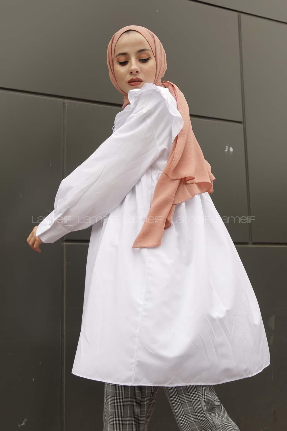 Modalamelif Yaka Detaylı Gömlek Beyaz