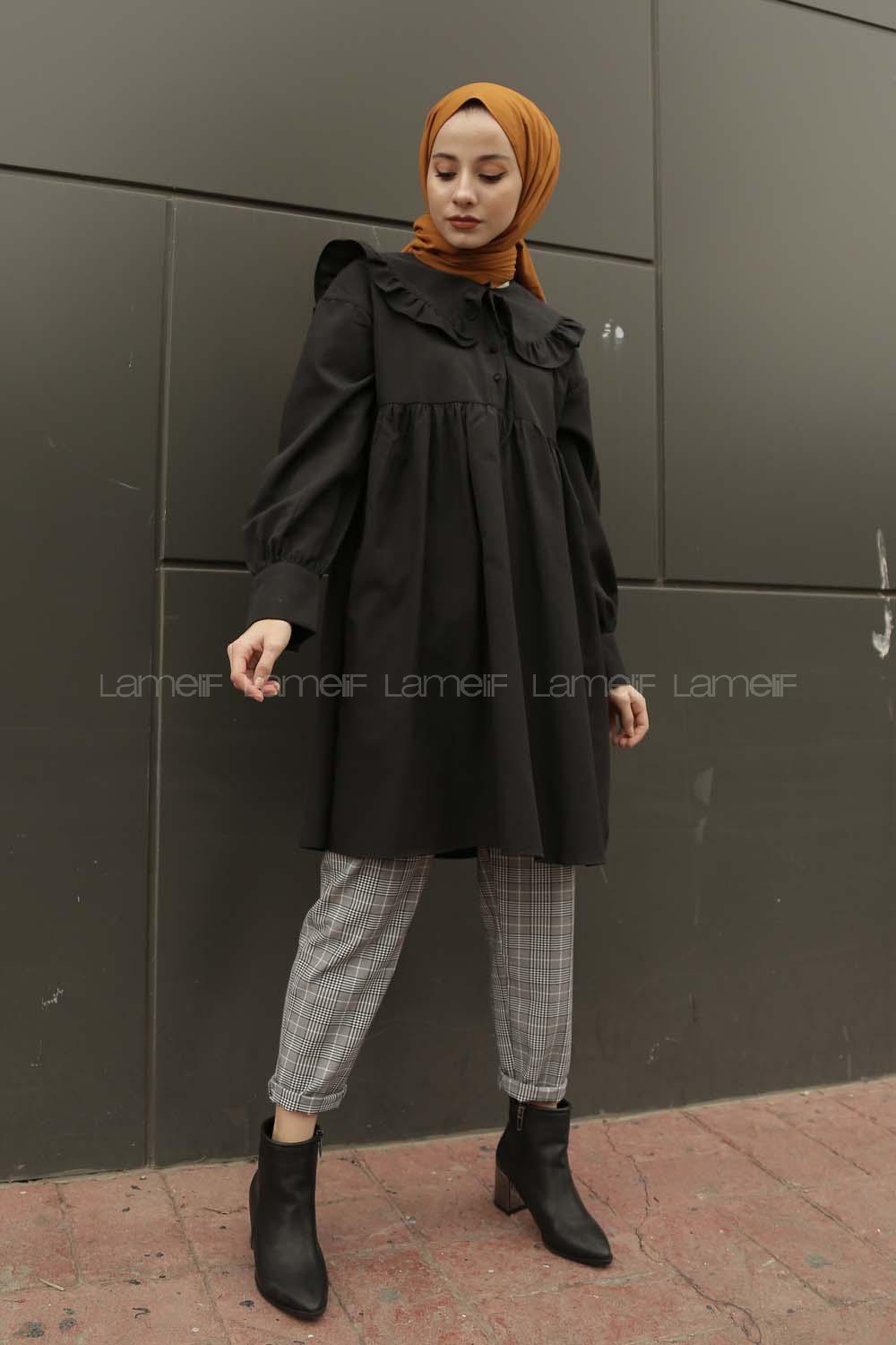 Modalamelif Yaka Detaylı Gömlek Siyah