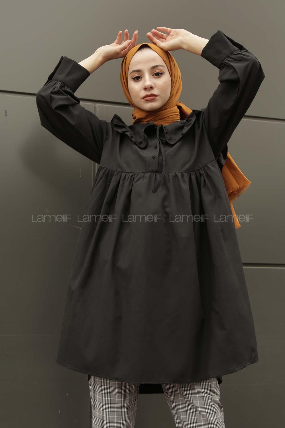 Modalamelif Yaka Detaylı Gömlek Siyah