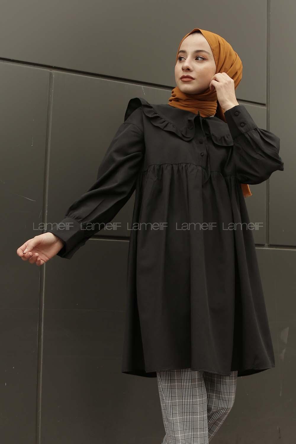 Modalamelif Yaka Detaylı Gömlek Siyah