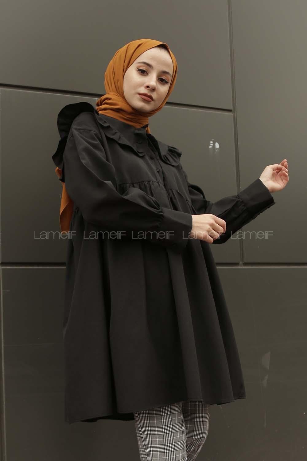 Modalamelif Yaka Detaylı Gömlek Siyah