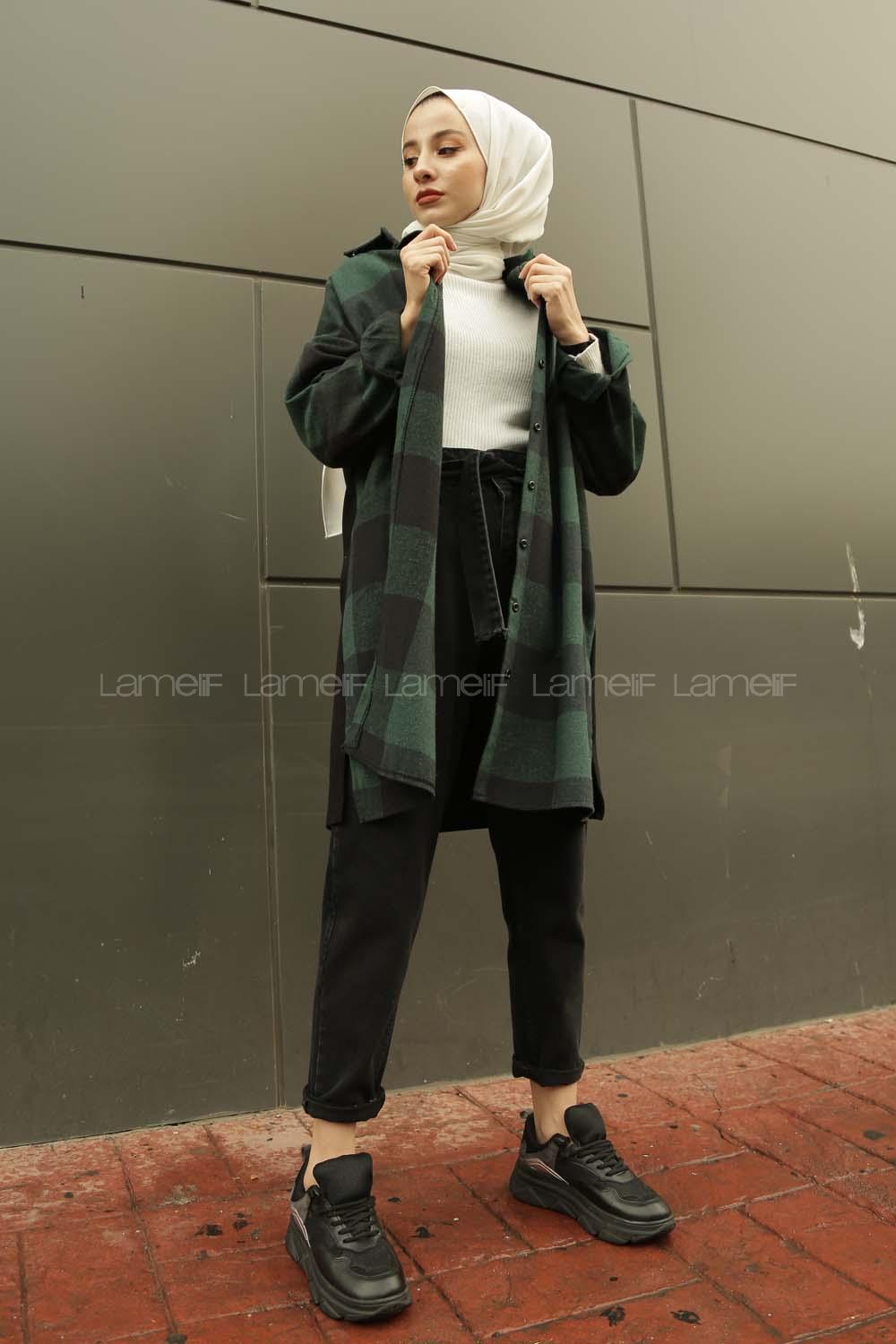 Modalamelif Tek Cep Detaylı Ekose Gömlek  Zümrüt Yeşili