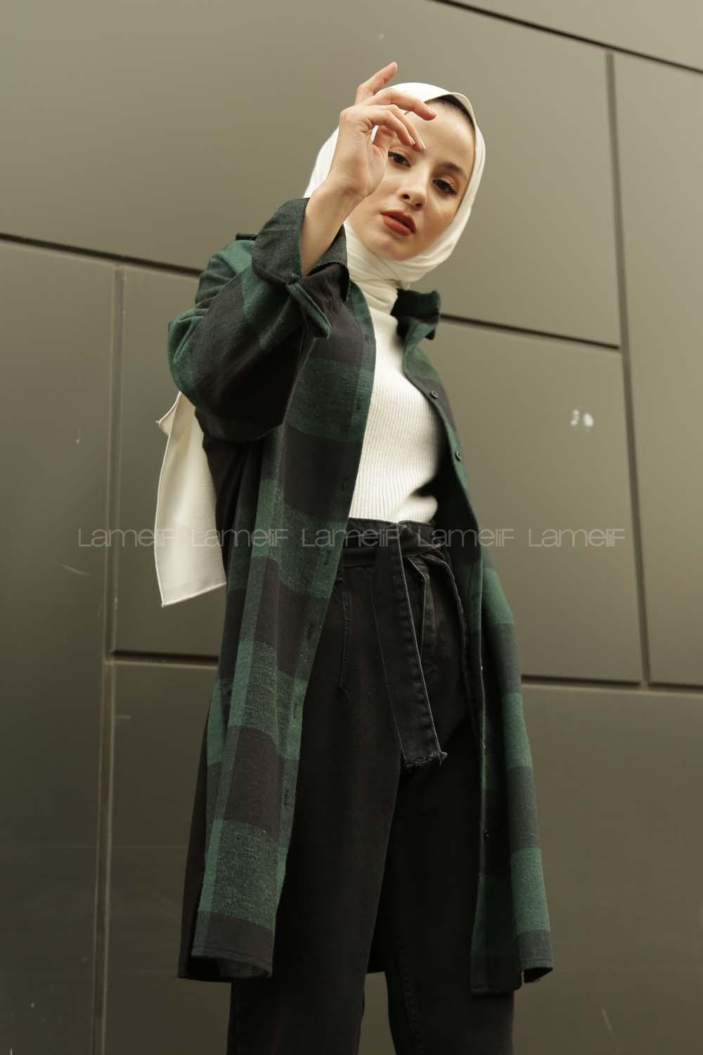 Modalamelif Tek Cep Detaylı Ekose Gömlek  Zümrüt Yeşili