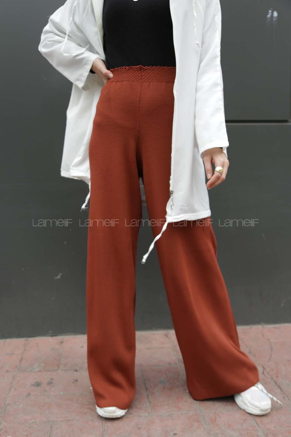 Modalamelif Beli Lastikli Triko Pantolon Kiremit