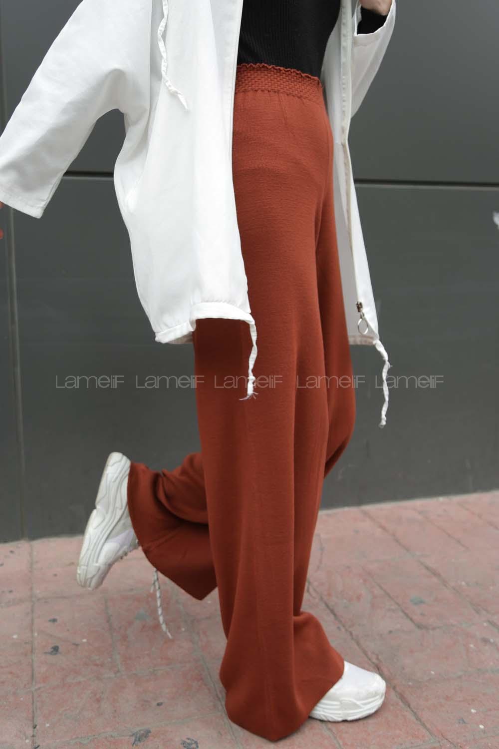 Modalamelif Beli Lastikli Triko Pantolon Kiremit