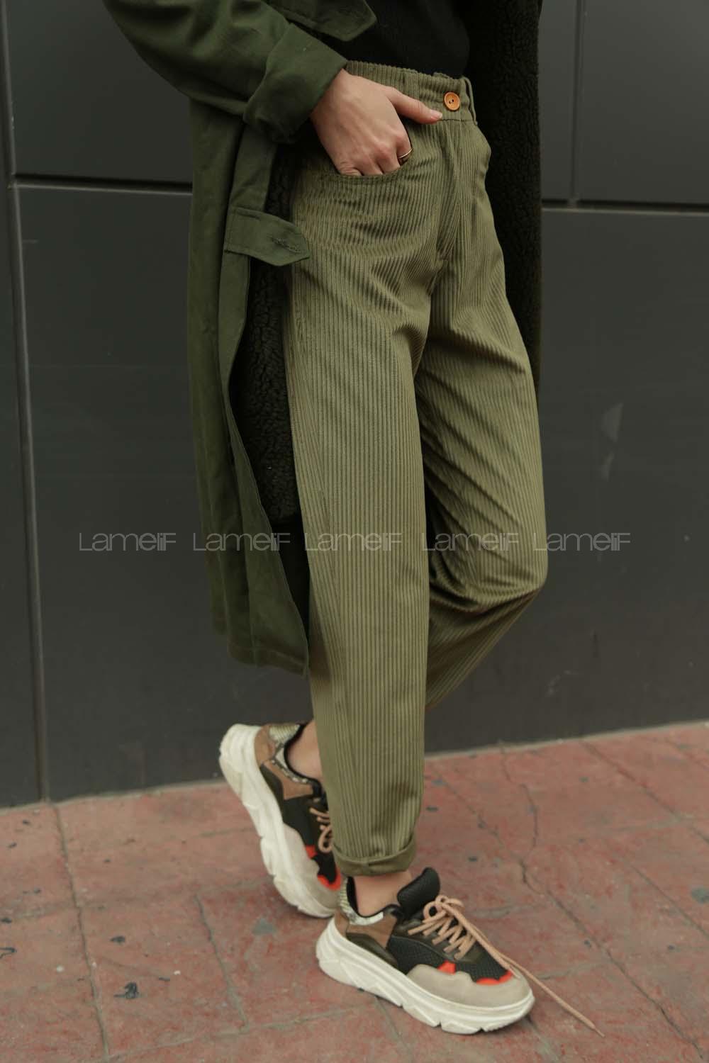 Modalamelif Kadife Pantolon Haki