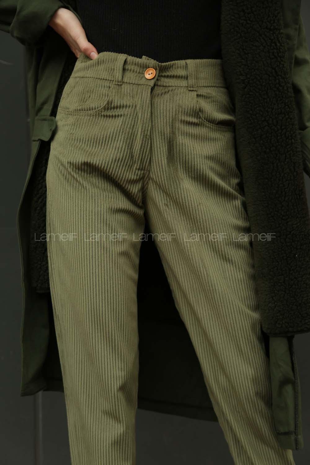 Modalamelif Kadife Pantolon Haki