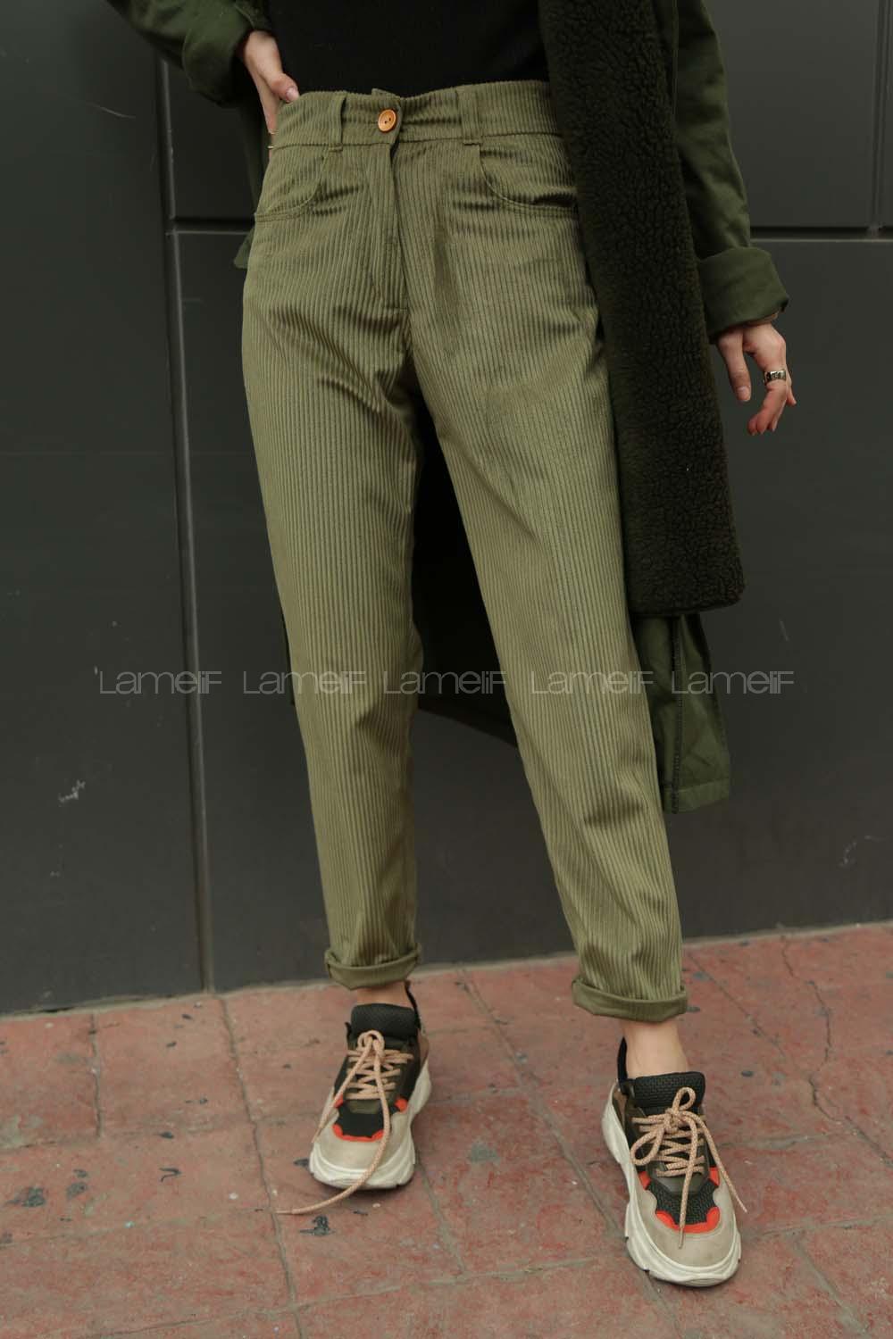 Modalamelif Kadife Pantolon Haki