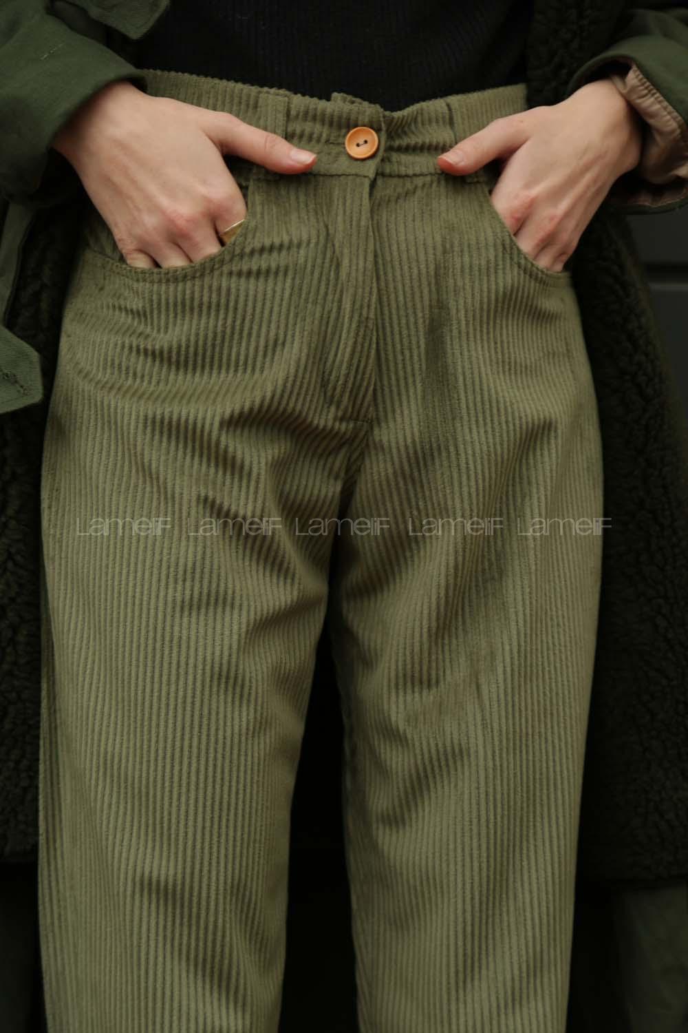 Modalamelif Kadife Pantolon Haki