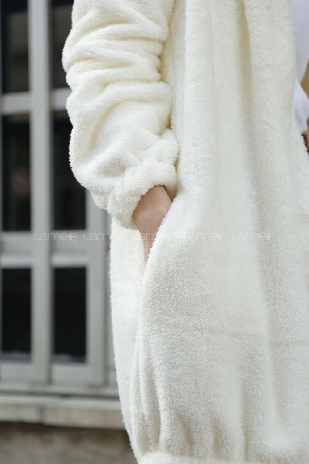 Modalamelif Kapşonlu Peluş Mont Ekru